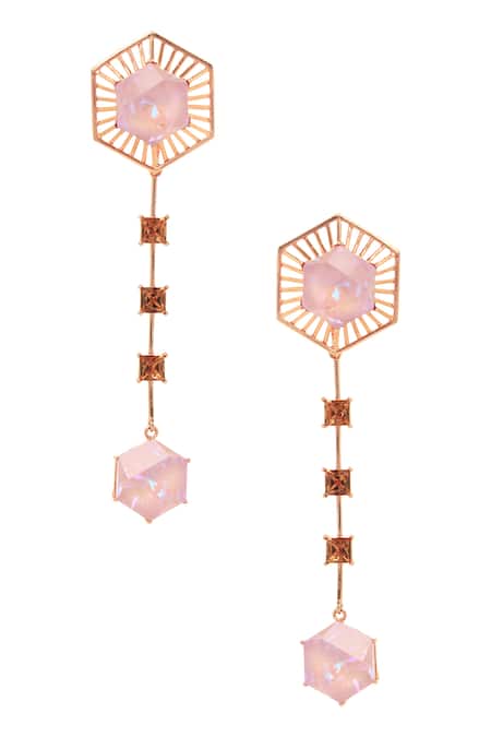 Shop Esme By Aashna Dalmia Purple Stones Detachable Hexagon Danglers at Aza Fashions Shop_Esme By Aashna Dalmia_Purple Stones Detachable Hexagon Danglers _at_Aza_Fashions