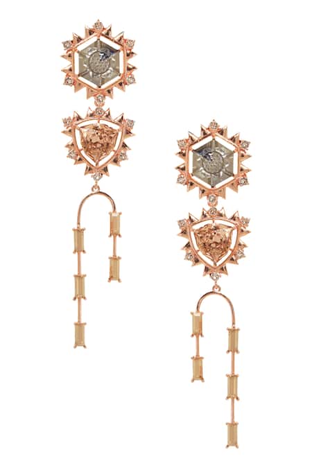 Esme By Aashna Dalmia Gold Plated Stones Detachable Studded Danglers 
