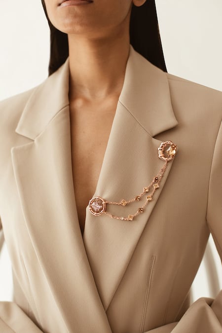 Esme By Aashna Dalmia Gold Plated Stones Swarovski Studded Brooch Online at Aza Fashions Esme By Aashna Dalmia_Gold Plated Stones Swarovski Studded Brooch _Online_at_Aza_Fashions