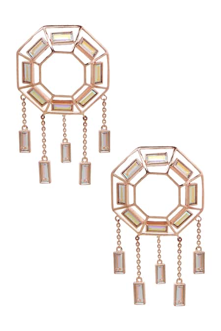 Shop Esme By Aashna Dalmia Gold Plated Crystals Hexagon Studded Danglers at Aza Fashions Shop_Esme By Aashna Dalmia_Gold Plated Crystals Hexagon Studded Danglers _at_Aza_Fashions