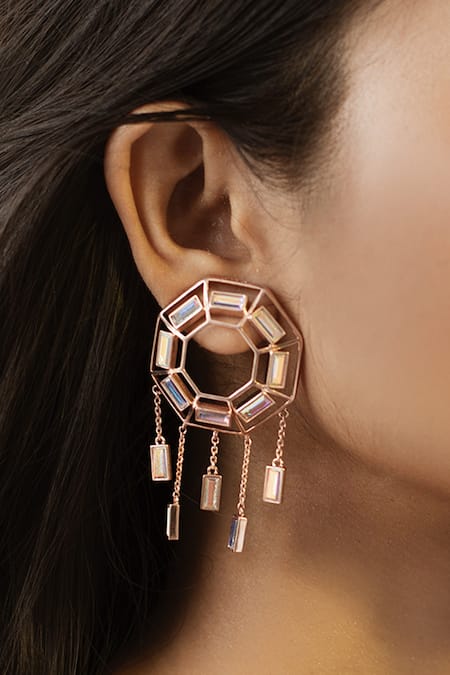 Buy Esme By Aashna Dalmia Gold Plated Crystals Hexagon Studded Danglers Online at Aza Fashions Buy_Esme By Aashna Dalmia_Gold Plated Crystals Hexagon Studded Danglers _Online_at_Aza_Fashions