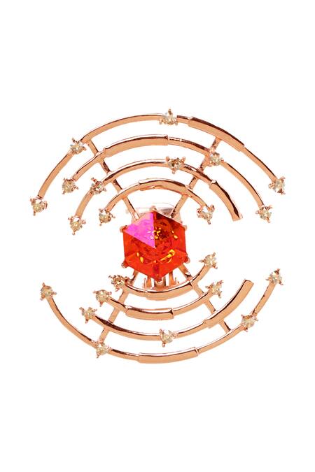 ESME_Gold Plated Stones Round Structured Earrings _Online_at_Aza_Fashions