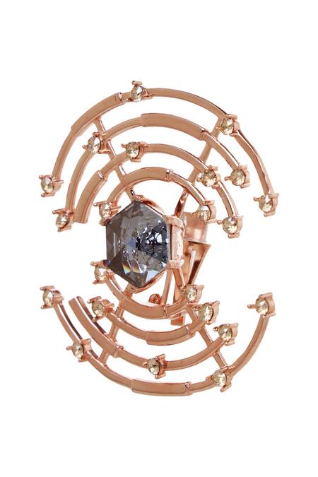 Shop_ESME_Gold Plated Stones Round Structured Earrings _Online_at_Aza_Fashions