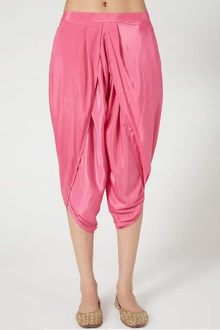 Buy_Yuvraani Jaipur_Pink Crepe, Muslin, Shantoon, Chinon Chiffon V Neck Embroidered Kurta Set _Online_at_Aza_Fashions