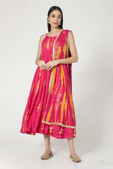 Yuvraani Jaipur Shibori Print Anarkali with Dupatta 