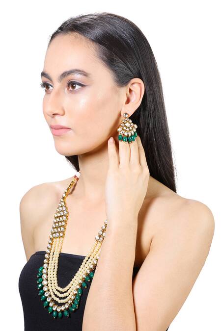 Aakarsha By Ajay_Gold Plated Pearls, Stones Kundan Layered Necklace Set_Online_at_Aza_Fashions
