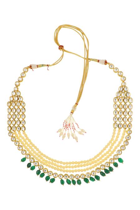 Shop_Aakarsha By Ajay_Gold Plated Pearls, Stones Kundan Layered Necklace Set_Online_at_Aza_Fashions