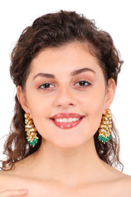 Buy_Aakarsha By Ajay_Gold Plated Pearls, Beads, Stones Kundan Floral Danglers_Online_at_Aza_Fashions