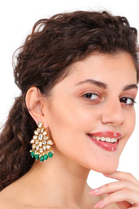 Aakarsha By Ajay_Gold Plated Pearls, Beads, Stones Kundan Floral Danglers_Online_at_Aza_Fashions