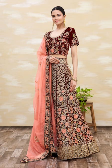 Party Wear Maroon And White Stitched Georgette Lehenga Choli Set at Rs 3095  in Vasai Virar
