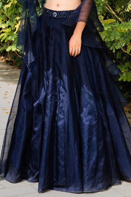 Shop_Rashika Sharma_Blue Blouse, Lehenga And Organza Lining Shantoon Round Set _Online_at_Aza_Fashions