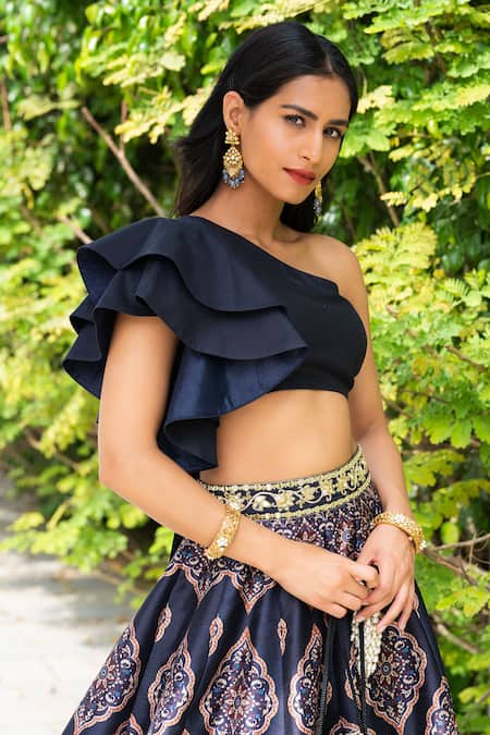 Buy_Rashika Sharma_Blue Blouse Cotton Silk Lehenga Dupion Silk Lining Shantoon One And Set _Online_at_Aza_Fashions