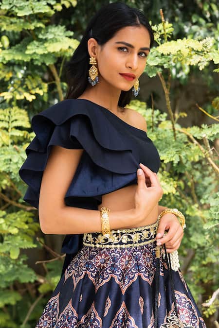 Shop_Rashika Sharma_Blue Blouse Cotton Silk Lehenga Dupion Silk Lining Shantoon One And Set _Online_at_Aza_Fashions
