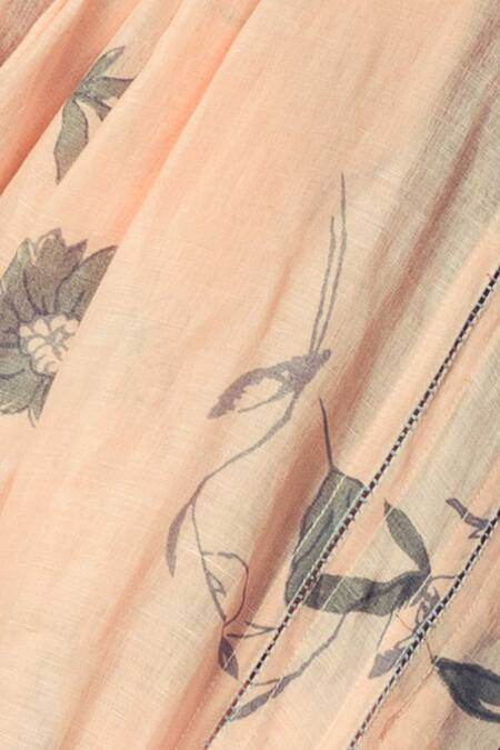 Shop_Kasturi Kundal_Peach 80 Count Linen Printed Saree_Online_at_Aza_Fashions