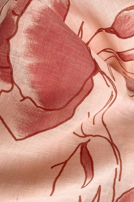 Buy_Kasturi Kundal_Peach 80 Count Linen Printed Saree_Online_at_Aza_Fashions