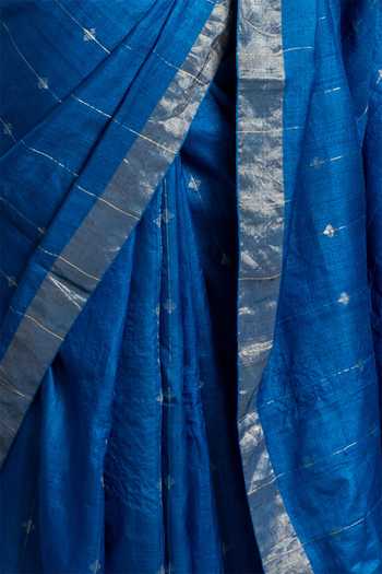 Shop_Kasturi Kundal_Blue Tussar Silk Saree_Online_at_Aza_Fashions