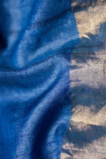 Kasturi Kundal_Blue Tussar Silk Saree_at_Aza_Fashions