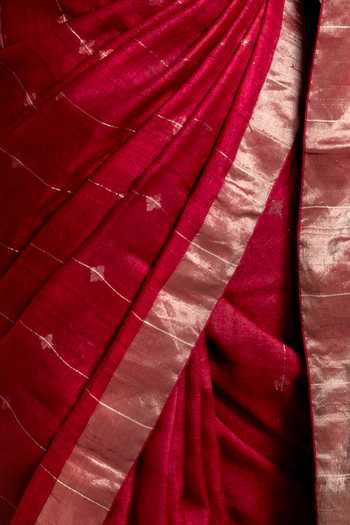 Buy_Kasturi Kundal_Red Tussar Silk Saree_Online_at_Aza_Fashions