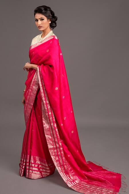 Shop Kasturi Kundal Pink Pure Tussar Silk Saree at Aza Fashions Shop_Kasturi Kundal_Pink Pure Tussar Silk Saree_at_Aza_Fashions