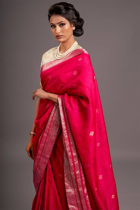 Kasturi Kundal Pink Pure Tussar Silk Saree Online at Aza Fashions Kasturi Kundal_Pink Pure Tussar Silk Saree_Online_at_Aza_Fashions