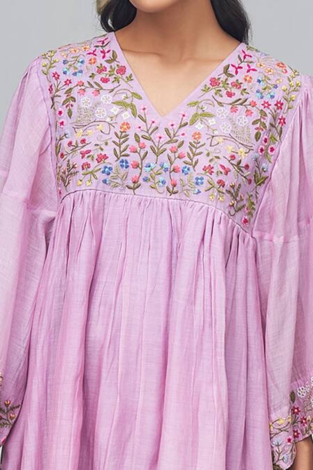 Shop_Begum_Purple Dress Chanderi Lining Cotton Round Tiered_Online_at_Aza_Fashions