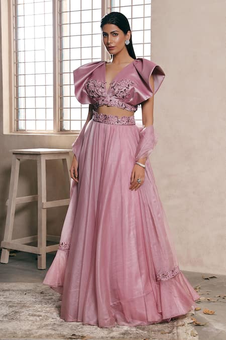 Dheeru Taneja Draped Blouse & Lehenga Set 