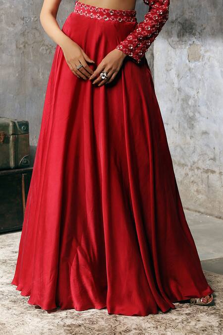 Shop Dheeru Taneja Red Organza, Satin One Shoulder Embroidered Gown Online at Aza Fashions Shop_Dheeru Taneja_Red Organza, Satin One Shoulder Embroidered Gown _Online_at_Aza_Fashions