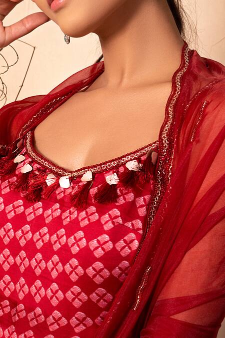 Buy Dheeru Taneja Red Organza, Chanderi, Satin Round Printed Kurta Set Online at Aza Fashions Buy_Dheeru Taneja_Red Organza, Chanderi, Satin Round Printed Kurta Set _Online_at_Aza_Fashions