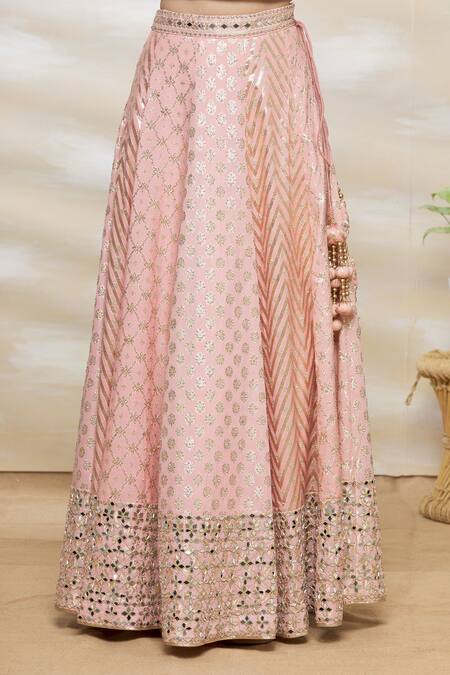 Shop Vandana Sethi Pink Chanderi Silk V Neck Embroidered Bridal Lehenga Set Online at Aza Fashions Shop_Vandana Sethi_Pink Chanderi Silk V Neck Embroidered Bridal Lehenga Set_Online_at_Aza_Fashions