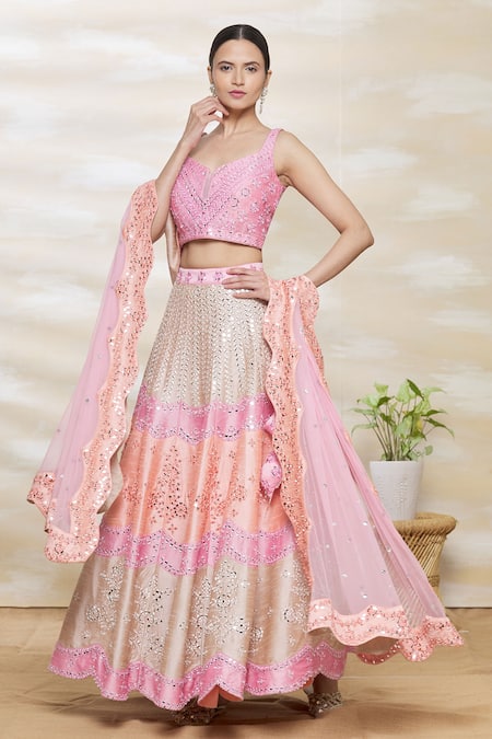 Vandana Sethi Silk Embroidered Bridal Lehenga Set 