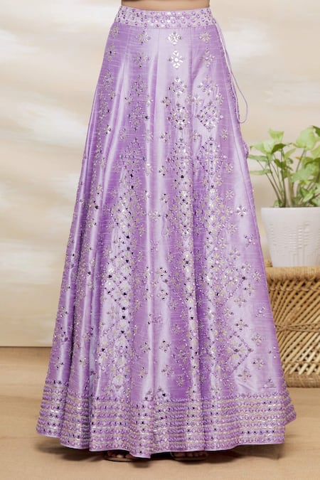 Shop_Vandana Sethi_Purple Dupion Silk V Neck Embroidered Bridal Lehenga Set_Online_at_Aza_Fashions