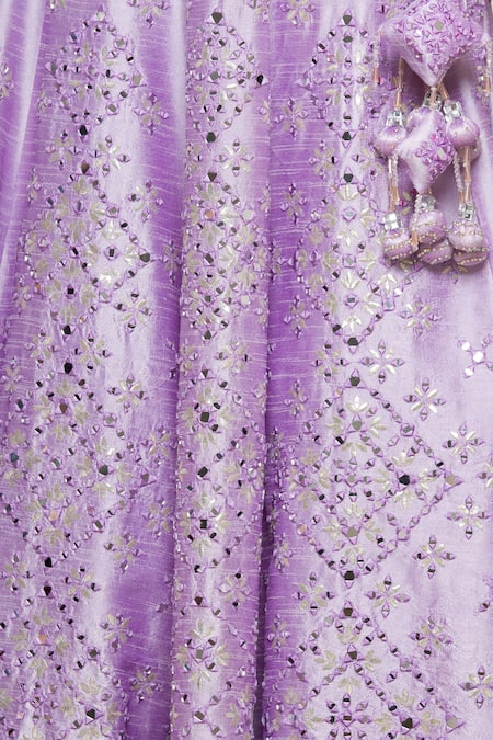 Vandana Sethi_Purple Dupion Silk V Neck Embroidered Bridal Lehenga Set_at_Aza_Fashions