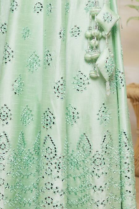 Vandana Sethi_Green Dupion Silk Sweetheart Neck Embroidered Bridal Lehenga Set_at_Aza_Fashions
