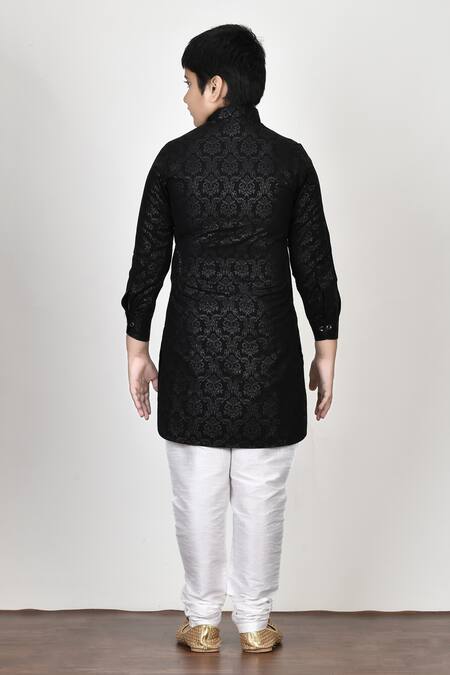 Shop Petite Pomme Black Silk, Georgette Pathani Kurta And Churidar Set at Aza Fashions Shop_Petite Pomme_Black Silk, Georgette Pathani Kurta And Churidar Set_at_Aza_Fashions