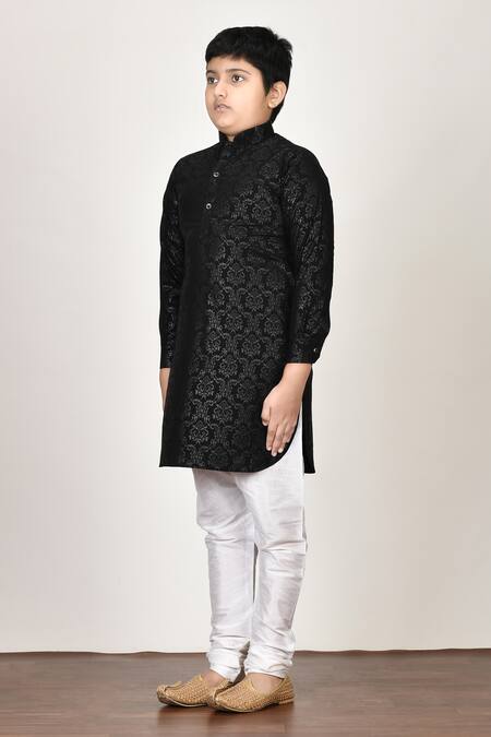 Petite Pomme Black Silk, Georgette Pathani Kurta And Churidar Set Online at Aza Fashions Petite Pomme_Black Silk, Georgette Pathani Kurta And Churidar Set_Online_at_Aza_Fashions