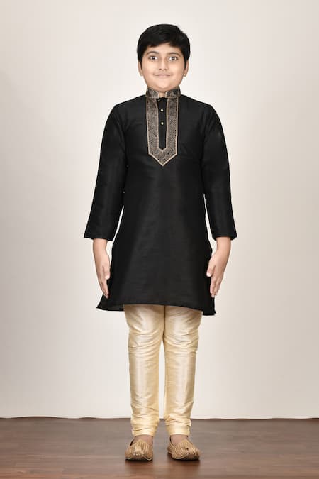 Buy_Petite Pomme_Black Silk Embroidery Kurta And Churidar Set _Online_at_Aza_Fashions