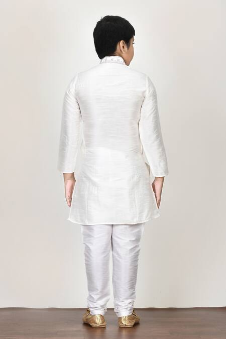 Shop_Samyukta Singhania_White Silk Embroidery Kurta And Churidar Set_at_Aza_Fashions