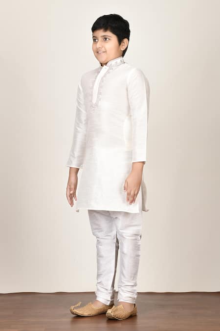 Samyukta Singhania_White Silk Embroidery Kurta And Churidar Set_Online_at_Aza_Fashions