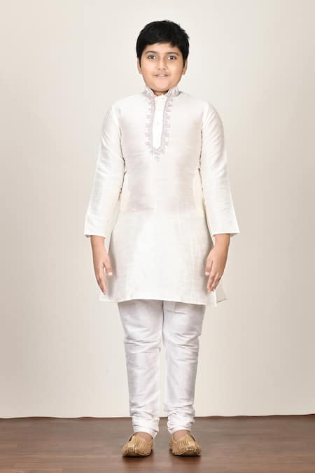 Buy_Samyukta Singhania_White Silk Embroidery Kurta And Churidar Set_Online_at_Aza_Fashions