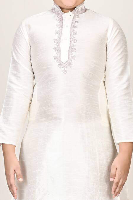 Samyukta Singhania_White Silk Embroidery Kurta And Churidar Set_at_Aza_Fashions