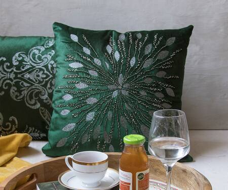 Buy_The 7 Dekor_Green Viscose Embroidered Cushion Cover Single Pc_Online_at_Aza_Fashions