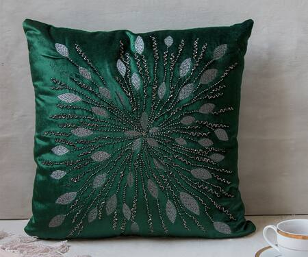 The 7 Dekor_Green Viscose Embroidered Cushion Cover Single Pc_Online_at_Aza_Fashions