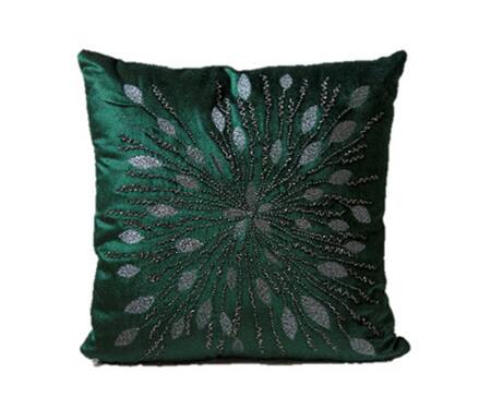 Shop_The 7 Dekor_Green Viscose Embroidered Cushion Cover Single Pc_Online_at_Aza_Fashions