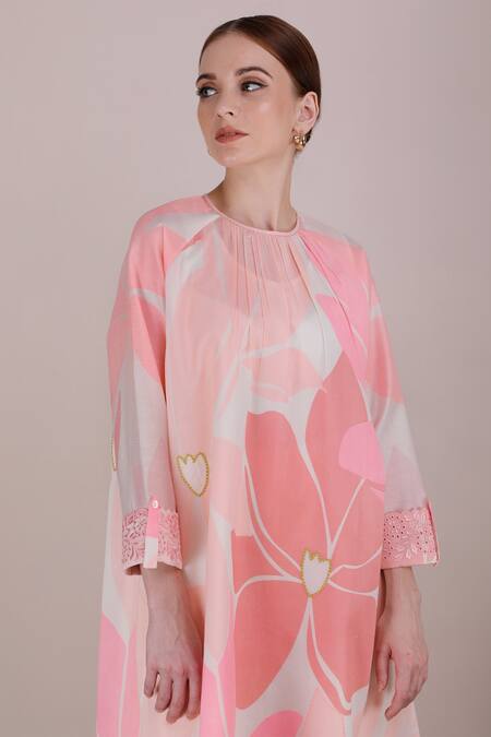 Shop_Arcvsh By Pallavi Singh_Pink Chanderi Round Floral Print Tunic _Online_at_Aza_Fashions