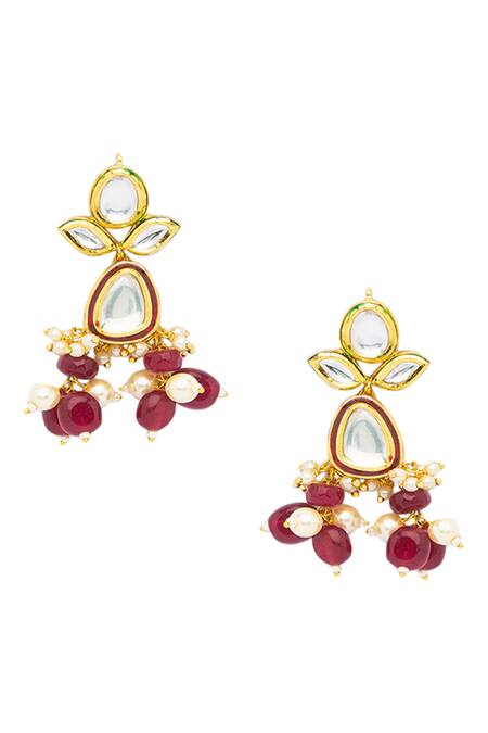 HRISHA_Gold Plated Pearls, Stones Kundan Polki Pendant Choker Set_Online_at_Aza_Fashions