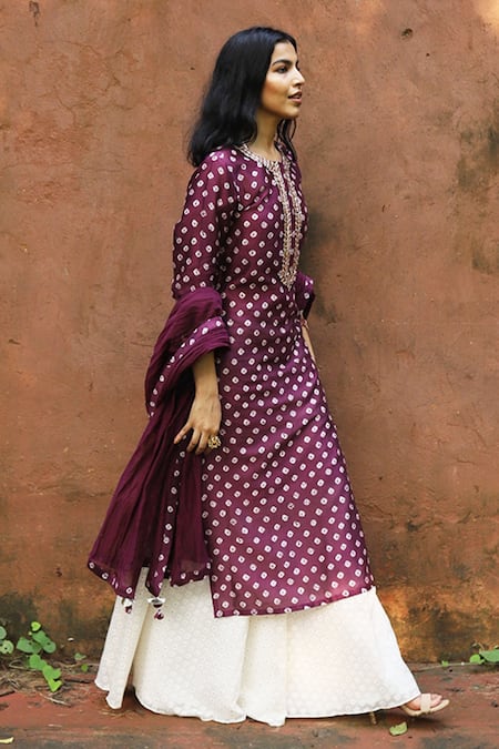 House Of Pink Chanderi Bandhani Kurta Set 