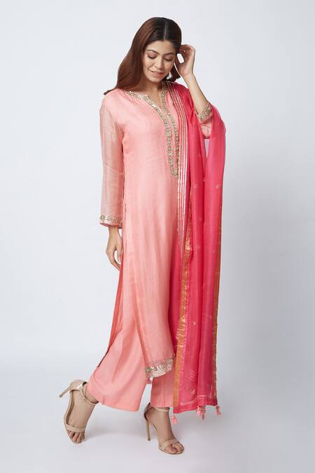 Romaa_Pink Rayon Embroidery Round Kurta Set _Online_at_Aza_Fashions