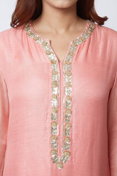 Shop_Romaa_Pink Rayon Embroidery Round Kurta Set _Online_at_Aza_Fashions