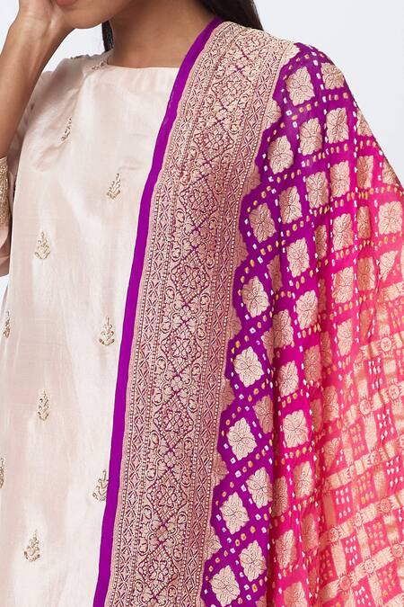 Shop_Romaa_Pink Mulmul Embroidery Round Kurta Set  _Online_at_Aza_Fashions