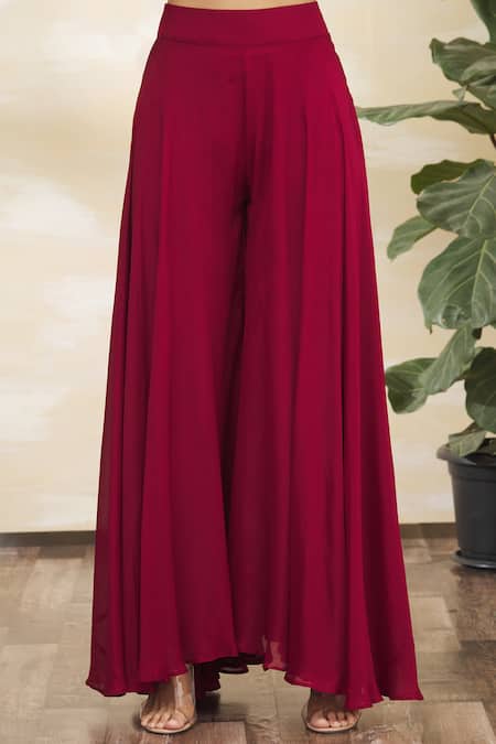 Shop Samyukta Singhania Maroon Chiffon, Net Embroidery Square Neck Peplum Tunic Set Online at Aza Fashions Shop_Samyukta Singhania_Maroon Chiffon, Net Embroidery Square Neck Peplum Tunic Set_Online_at_Aza_Fashions